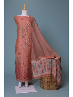 Zari Jaipur - Peach Embroidery Dress Material (Set of 3)
