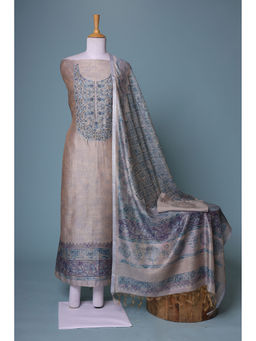 Zari Jaipur - Grey Printed Dress Material (Set of 3)