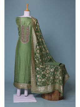 Zari Jaipur - Green Embroidery Dress Material (Set of 3)