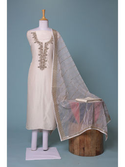 Zari Jaipur - Cream Embroidery Dress Material (Set of 3)