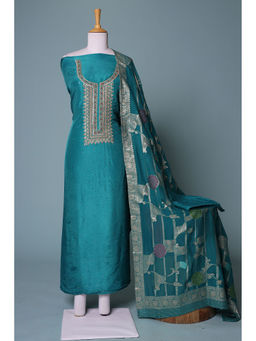 Zari Jaipur - Teal Embroidery Dress Material (Set of 3)