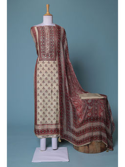 Zari Jaipur - Cream Embroidery Dress Material (Set of 3)