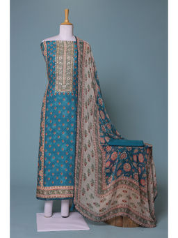 Zari Jaipur - Blue Printed Dress Material (Set of 3)