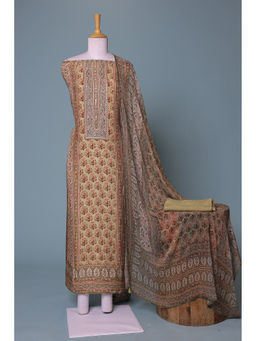 Zari Jaipur - Cream Printed Dress Material (Set of 3)