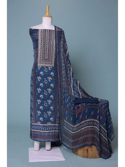Zari Jaipur - Blue Printed Dress Material (Set of 3)