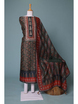 Zari Jaipur - Green Printed Dress Material (Set of 3)