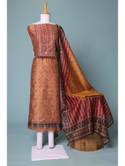 Zari Jaipur - Mustard Printed Dress Material (Set of 3)