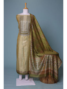 Zari Jaipur - Green Printed Dress Material (Set of 3)