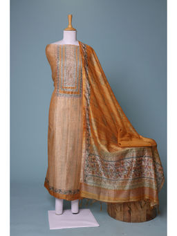 Zari Jaipur - Orange Printed Dress Material (Set of 3)