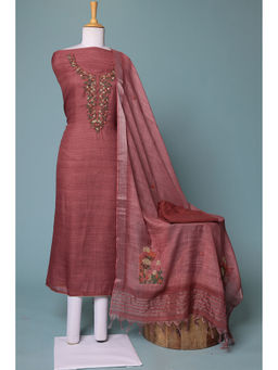 Zari Jaipur - Pink Embroidery Dress Material (Set of 3)