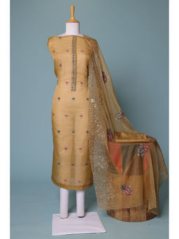 Zari Jaipur - Beige Embroidery Dress Material (Set of 3)