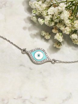 Pipa Bella by Nykaa Fashion - Elegant Silver Plated Blue Enamel CZ Studded Evil Eye Bracelet