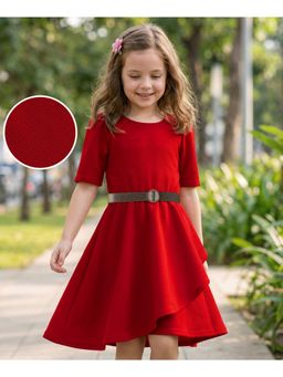 Hola Bonita - Knit Half Sleeves Textured Fabric Dress with Belt