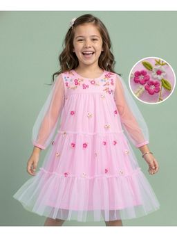 Hola Bonita - Woven Full Sleeves Frock with Floral Embroidery