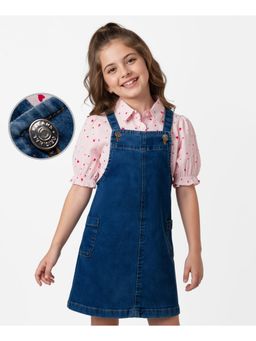 Hola Bonita - Woven Full Sleeves Denim Frock with Inner Tee with Heart Print