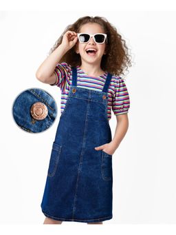 Hola Bonita - Woven Half Sleeves Denim Frock with Inner Tee and Stripes
