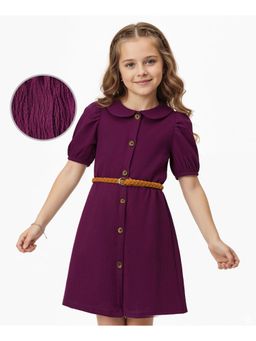 Hola Bonita - Knit Half Sleeves Texture Solid Color Dress with Belt