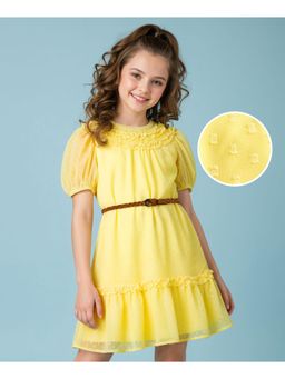 Hola Bonita - Knit Half Sleeves Frock with Textured Design and Belts