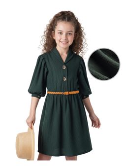 Hola Bonita - Knit Three Fourth Sleeves Textured Solid Color Dress with Belt