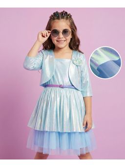 Hola Bonita - Knit Full Sleeves Shimmered Shrug with Glitter Party Dress and Belt
