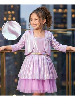 Hola Bonita - Knit Full Sleeves Shimmered Shrug with Glitter Party Dress and Belt