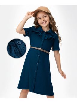 Hola Bonita - Knit Half Sleeves Textured Fabric Solid Dress with Belt