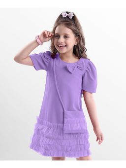 Hola Bonita - Knit Half Sleeves Frock with Bow Applique and Sling Bag