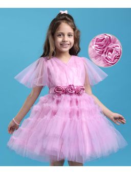 Hola Bonita - Knit Sleeveless Dress with Floral Applique and Glitter Mesh