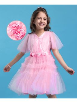 Hola Bonita - Knit Sleeveless Dress with Floral Applique and Glitter Mesh