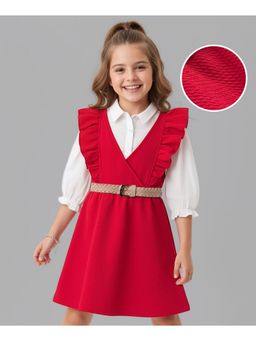 Hola Bonita - Knit Solid Dress and Full Sleeves Inner Shirt with Belt