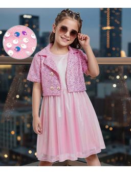 Hola Bonita - Knit Half Sleeves Sequin Jacket with Shimmer Party Dress