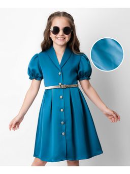 Hola Bonita - Woven Puffed Sleeves Dress with Belt