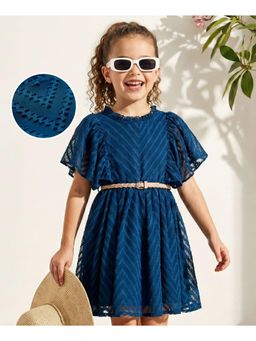 Hola Bonita - Knit Half Sleeves Texture Solid Dress with Belt