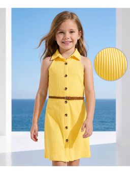 Hola Bonita - Knit Sleeveless Textured Solid Dress with Belt