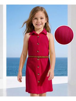 Hola Bonita - Knit Sleeveless Textured Solid Dress with Belt