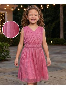 Hola Bonita - Knit Sleeveless Glitter Mesh Fabric Solid Dress