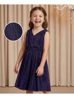 Hola Bonita - Knit Sleeveless Glitter Mesh Fabric Solid Dress