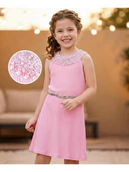 Hola Bonita - Knit Sleeveless Halter Neck Pleated Dress with Belt