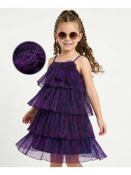 Hola Bonita - Knit Sleeveless Shimmer Pleated Tiered Party Dress with Floral Corsage