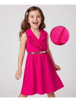 Hola Bonita - Knit Sleeveless Textured Fabric Solid Dress with Belt