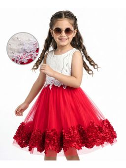 Hola Bonita - Knit Sleeveless Embroidered Sequin Yoke with Flower Mesh Dress