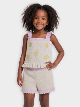 Mi Arcus - Cotton Knitted Patch Work Top and Shorts Set for Girls