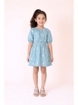 PICCOLO - Grey Christmas Tree Print Rayon Dress with Elastic Waist