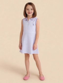 U.S. POLO ASSN. - Girls Vertical Striped A-Line T-Shirt Dress