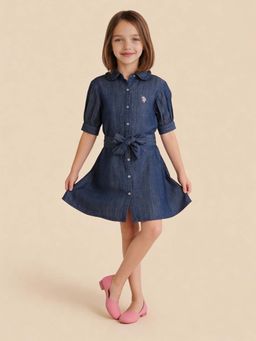 U.S. POLO ASSN. - Girls Denim Regular Fit Shirt Dress with Belt