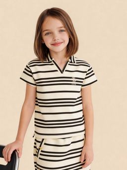 U.S. POLO ASSN. - White Girls Horizontal Striped Polo T-Shirt