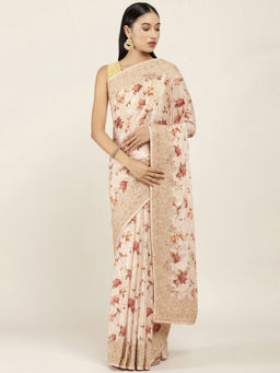Soch - Printed Crepe Saree with Unstitched Blouse
