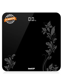 beatXP - Gravity Floral Digital Weight Machine For Body Weight With Thick Tempered Glass -Black