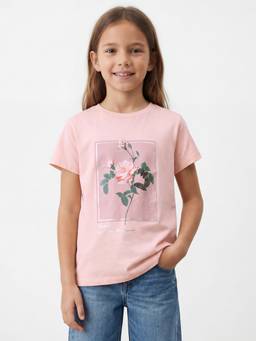 R&B - Girls Pink Regular Fit Floral Print Short Sleeve T-shirt