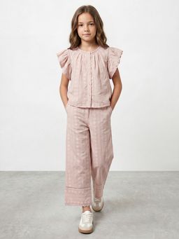 R&B - Girls Pink Embroidered Polyester Short Sleeves Co-Ord Set